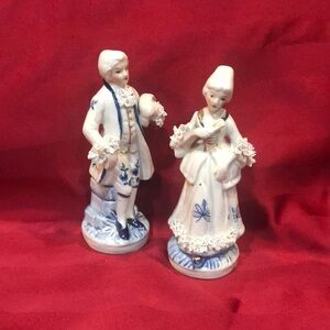 Figurine Set with Blue and White Detailing